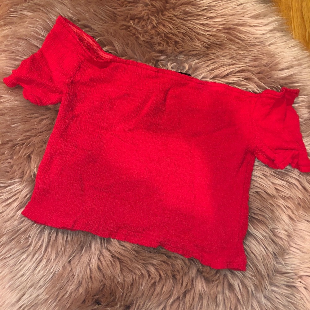 Red off shoulder crop top